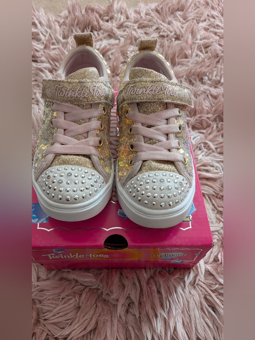 Sketchers Twinkle Toes Girls' Sparkle Pink & Gold Sequin Sneakers